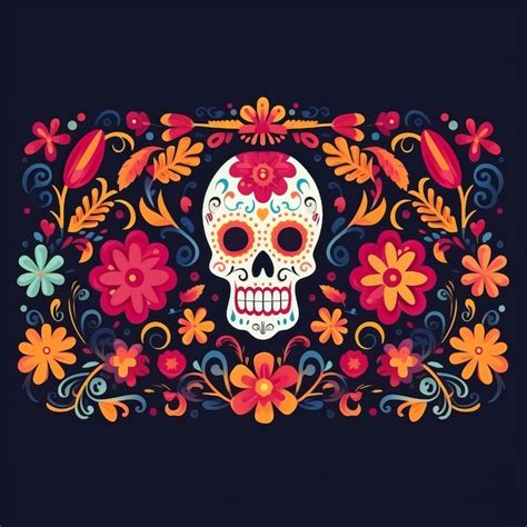 Premium AI Image Day Of The Dead Card In Flat Style Human Skull With