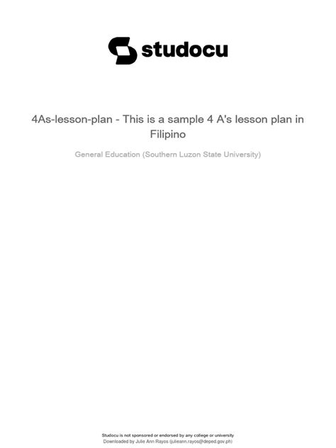 4as Lesson Plan This Is A Sample 4 As Lesson Plan In Filipino Pdf