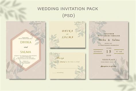 Premium Psd Beautiful Floral Wreath Wedding Invitation Card Template Psd