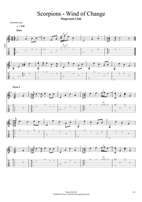 Scorpions Wind Of Change By Fingerstyle Club Sheet Music