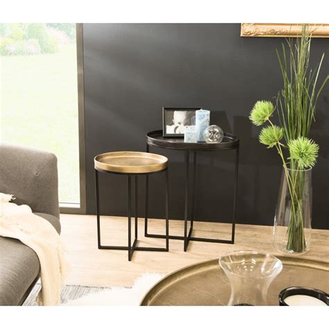 Jonas Set De Tables D Appoint Ovales Aluminium Dor Et Noir Pieds