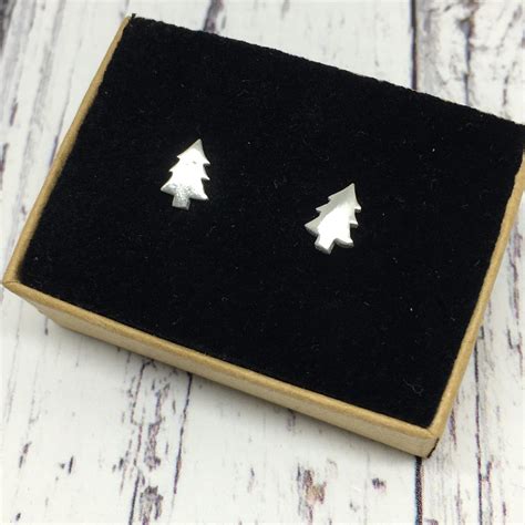 Large sterling silver Christmas tree stud earrings - Twinkly Bits