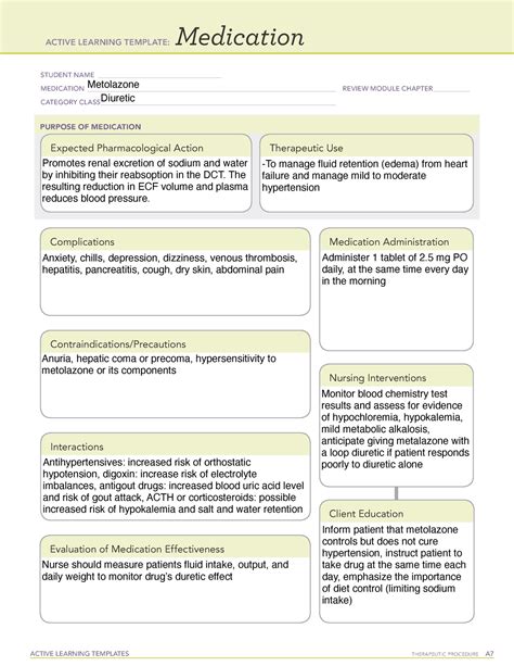 Metolazone Medication form - ACTIVE LEARNING TEMPLATES THERAPEUTIC PROCEDURE A Medication ...