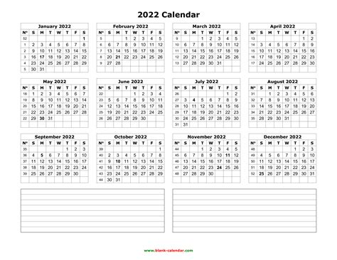 Yearly Calendar 2022 Free Download And Print