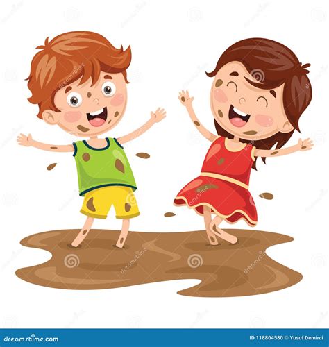 Vector Illustration Of Kids Playing In Mud Stock Vector Illustration