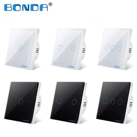 Bonda Wall Switch Eu Standard White Crystal Tempered Glass Panel Touch Switch Wall Touch