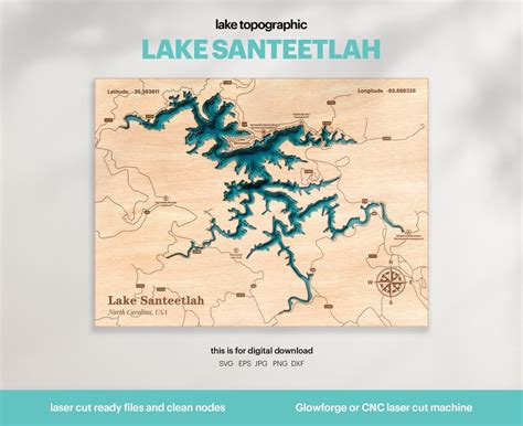 Lake House Decor, Santeetlah Lake Map SVG, Wood Wall Decor Gift ...