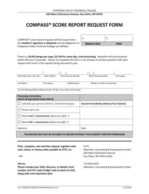 Fillable Online Cvtc Compass Score Report Request Form Chippewa