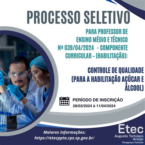 Processo Seletivo Para Docente Na Rea De Qu Mica Etec Augusto