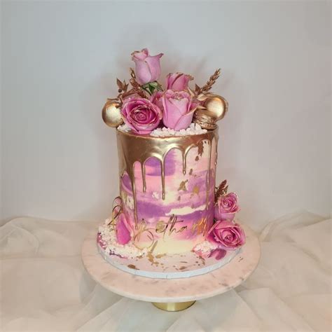 Bespoke Gold And Pink Gold Birthday Cake Birthday Cake Decorating