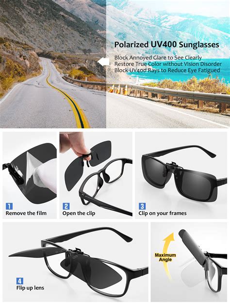 Tinhao Polarized Clip On Sunglasses Flip Up Uv400 Protection Anti Glare Lens Wear Over