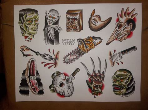 Horror Traditional Tattoo Flash Sheet By DerekBWard On Etsy 10 00