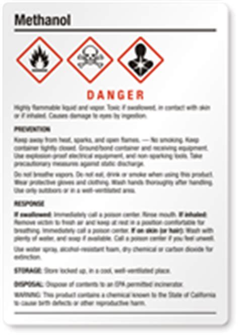 Medium GHS Methanol Label SKU GHS 013 B