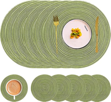 Round Placemats And Coasters Sets Cotton Woven Placemats Table Mats