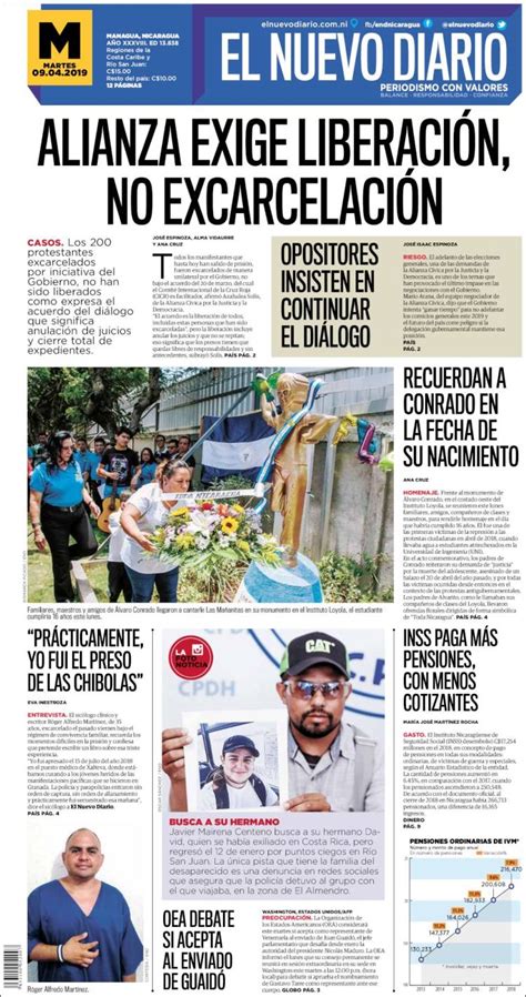 Portada Martes 09 De Abril El Nuevo Diario Nicaragua Alnavío