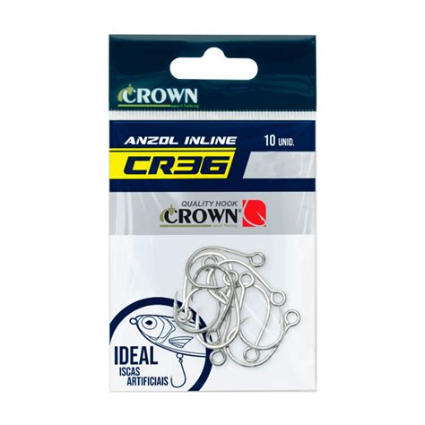 Anzol Crown Inline CR36 para Iscas Artificiais Número 6 Cartela 10