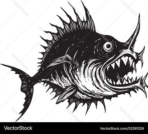 Diabolic Dive Evil Angler Fish In Design Serrated Vector Image