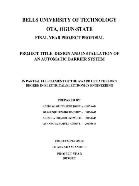 Bells University Of Technology Ota Ogun State Final Year Project