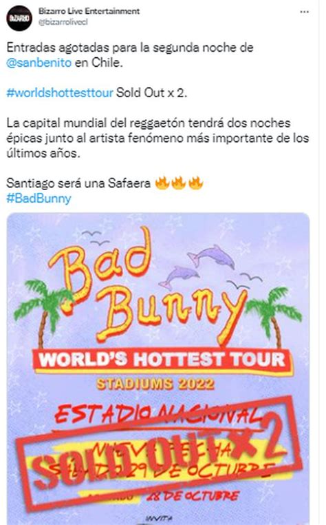 Bad Bunny En Chile Entradas Agotadas En Puntoticket Sold Out Segunda Fecha Bad Bunny En Santiago