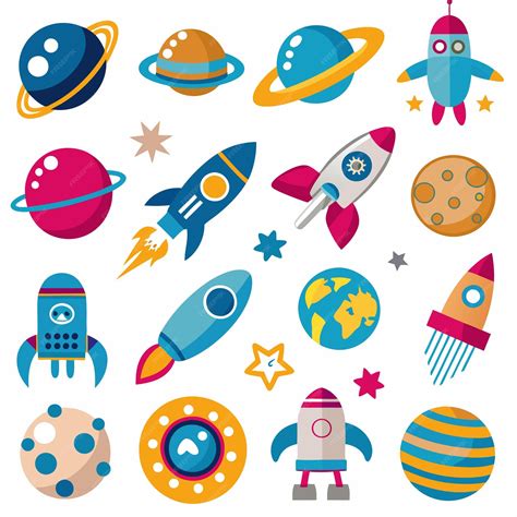 Colorful Space Rockets Planets And Stars In A Flat Design Premium Ai