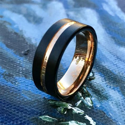 Mens Tungsten Wedding Band 8mm Tungsten Band Rose Gold Tungsten