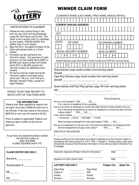 Fillable Online WINNER CLAIM FORM NY Lottery Fax Email Print PdfFiller