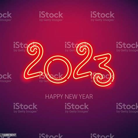 Happy New Year 2023 Red Neon Sign Stock Illustration Download Image