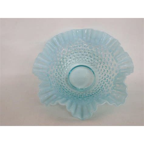 Fenton Hobnail Style Opalescent Blue Glass Large Ruffled Rim Bowl Chairish