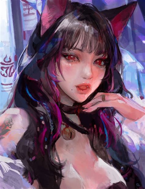 Wallpaper Digital Art Artwork Illustration Cat Ears Asian Dark