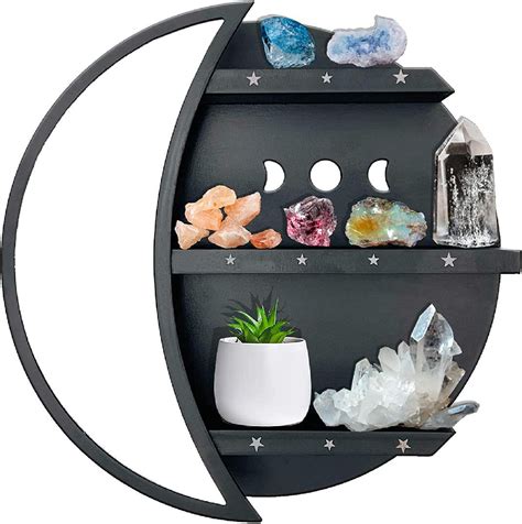 Ebern Designs Crescent Moon Shelf Wall Decor With Mirror Crystal Holder