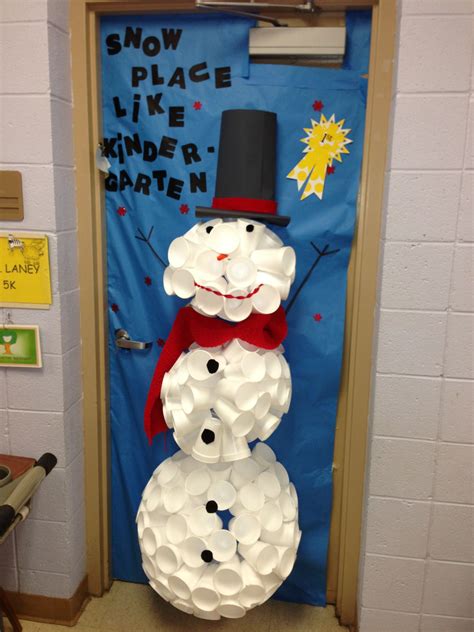 Snowman Door Decoration Made From Styrofoam Cups Too Cute Door