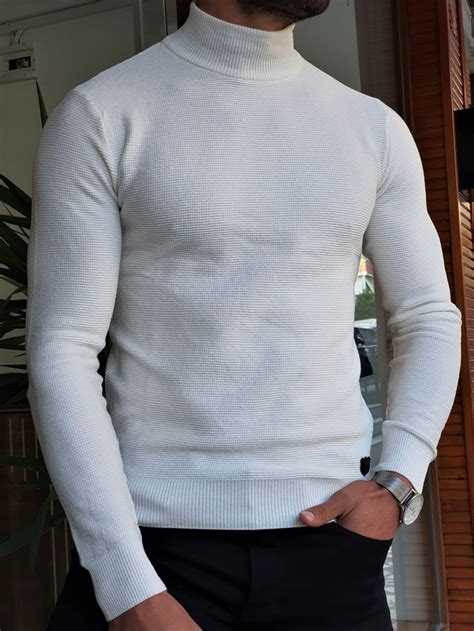 Buy White Slim Fit Mock Turtleneck Wool Sweater By Gentwith