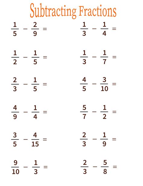 Adding And Subtracting Fractions Worksheet Printable Word Searches