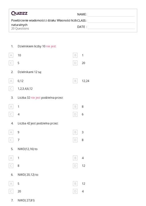 Ponad Liczby Arkuszy Roboczych Dla Klasa W Quizizz Darmowe