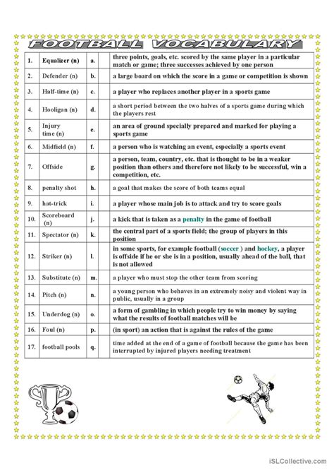 Soccer Football Vocabulary For Pre English Esl Worksheets Pdf Doc