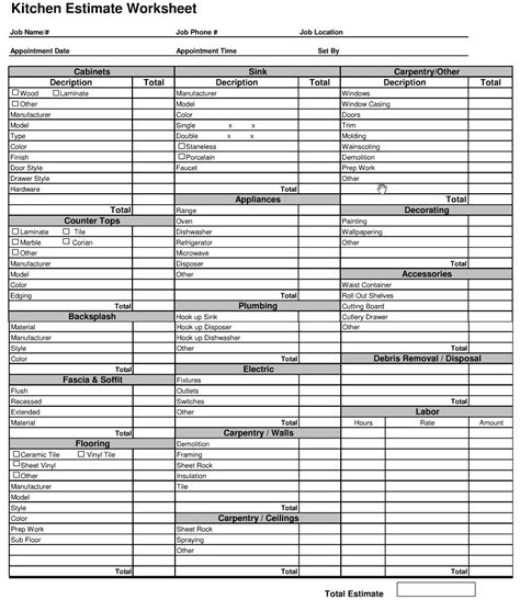 Kitchen Cost Estimate Sheet Kitchen Cost Calculator