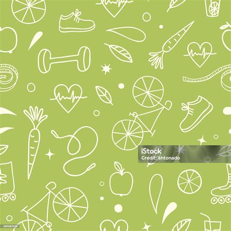 Healthy Lifestyle Doodle Background Stock Illustration Download Image