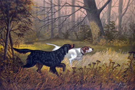 Dogs Hunting Autumn Painting Free Stock Photo - Public Domain Pictures