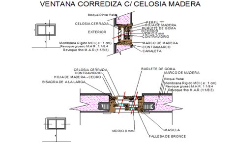 Sliding window section details dwg file