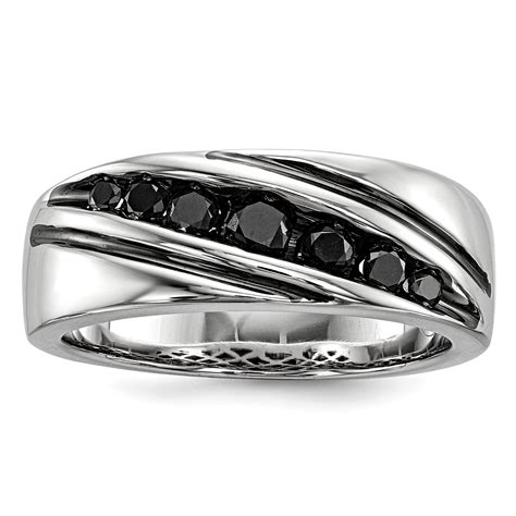 IceCarats 925 Sterling Silver Rhod Plated Black Diamond Mens Wedding