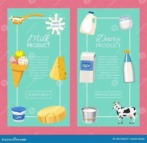 Dairy Products Or Milk Set Vector Illustration Fresh Quality Organic