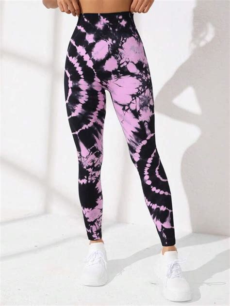 Yoga Trendy Tie Dye Wideband Waist Sports Leggings SHEIN USA