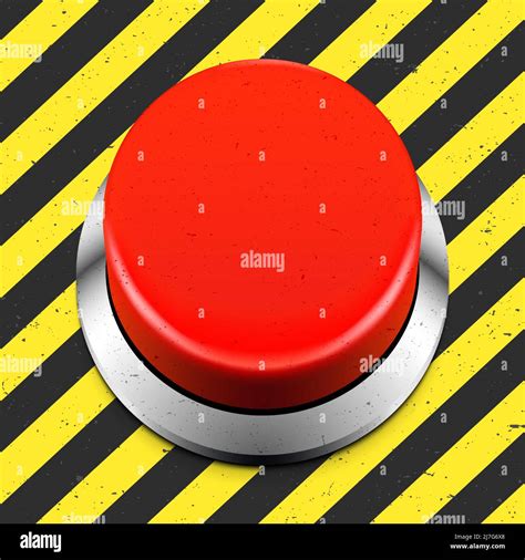 Red Alert Button On A Black And Yellow Striped Grunge Background