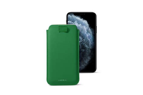 Leather iPhone 11 Pro Max case with pull tab - Light Green - Smooth Leather