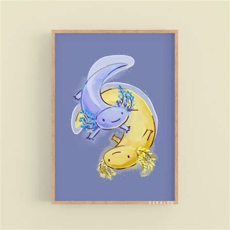 Axolotl Cute Kawaii Art Print Adorable Illustration Cute Gift for ...