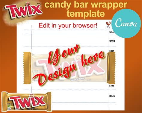 Chocolate Bar Wrapper Template Twix Candy Bar Wrapper Etsy