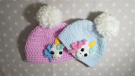 Gorro para bebés con aplique de unicornio Tejido a crochet Tutorial