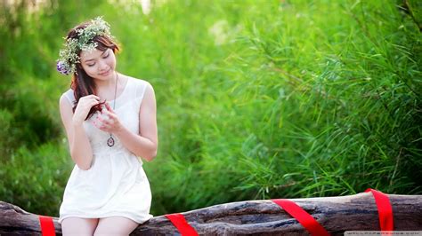 Wallpaper Women Model Looking Away Grass Outdoors Asian Sitting