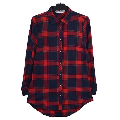 Womens Checked Shirt Ladies Red And Black Plaid Check Casual Shirt Summer