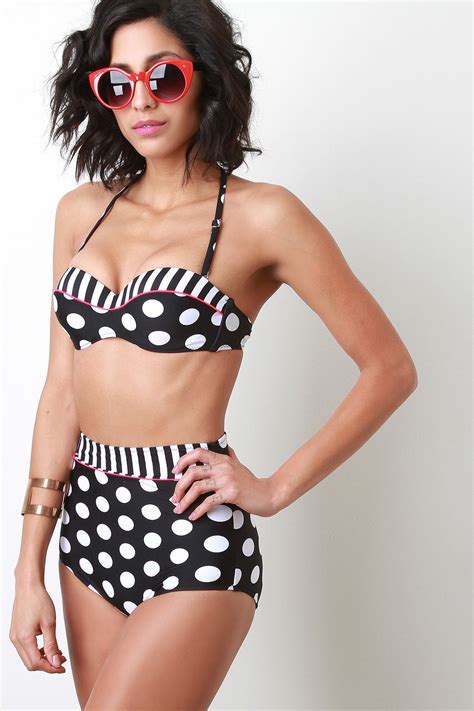 Stripes And Dots Retro Bikini Set Bikinis Retro Bikini Polka Dot